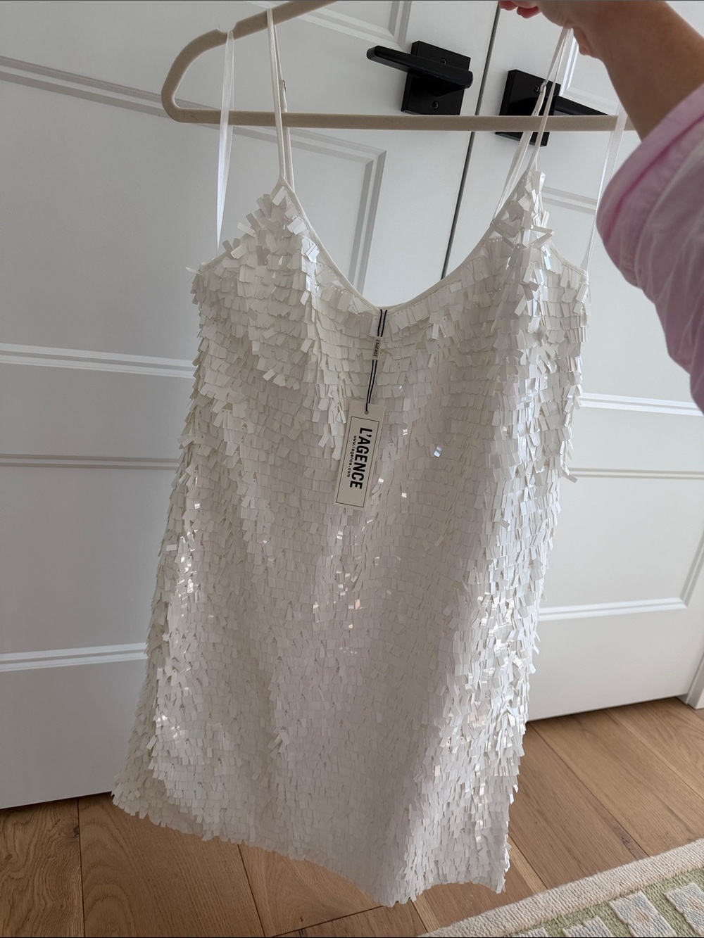 L'AGENCE Ivory Sequin Fringe Mini Slip Dress